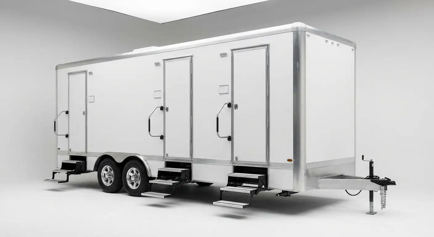 Climate controlled restroom trailer interior features in Greensboro, NC