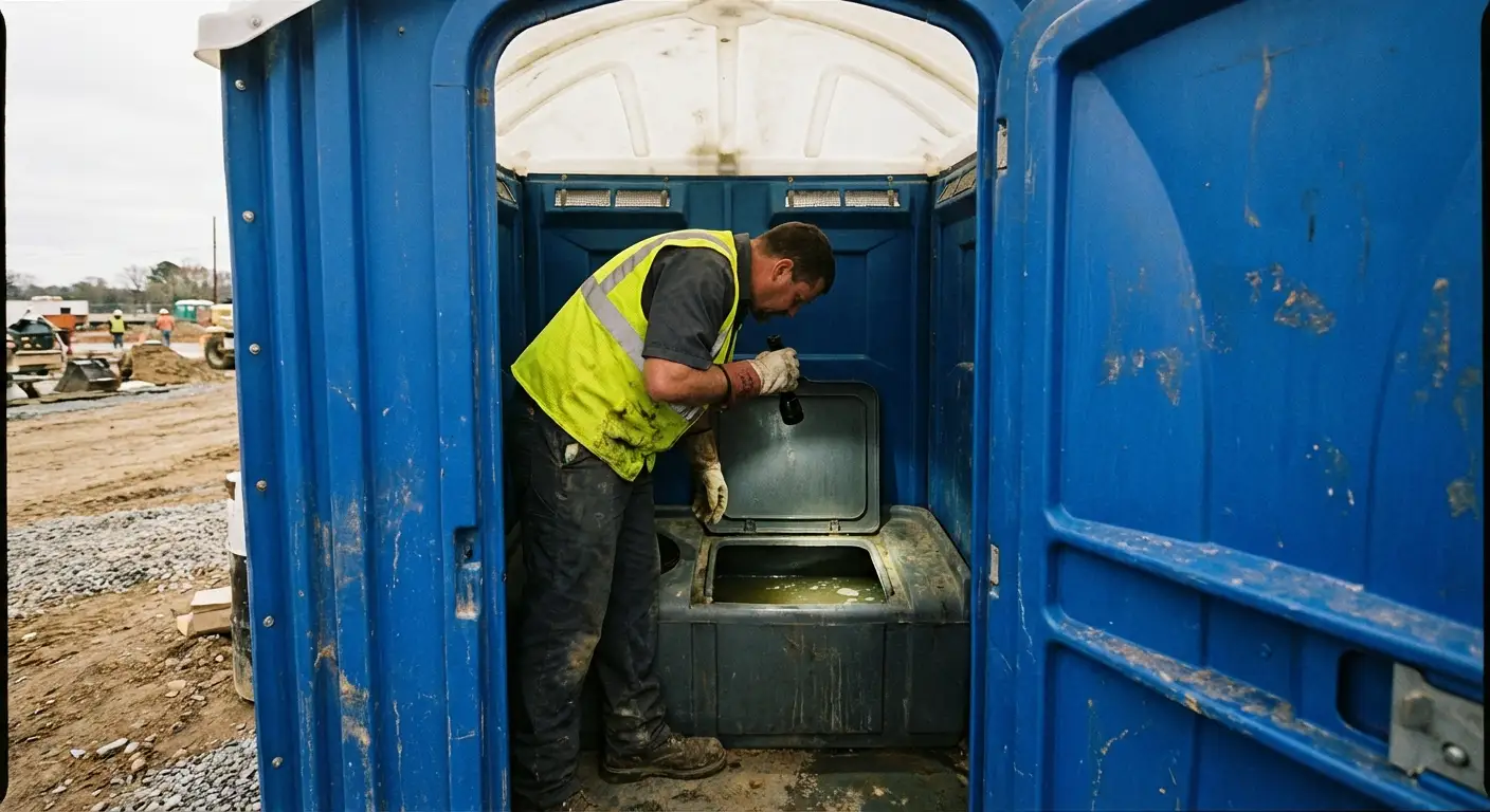 Technician inspecting waste tank levels in Greensboro, NC