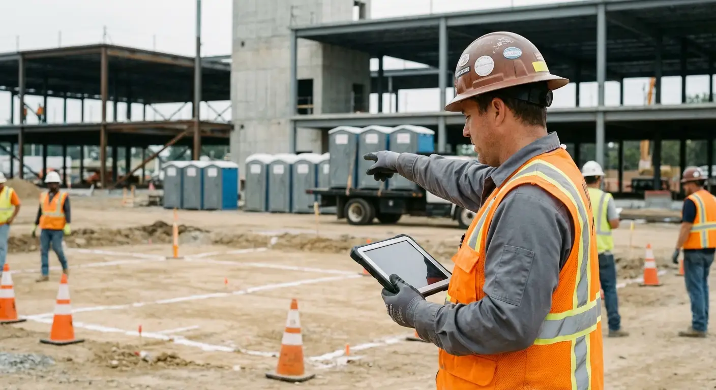 Construction site portable toilet placement planning in Greensboro, NC