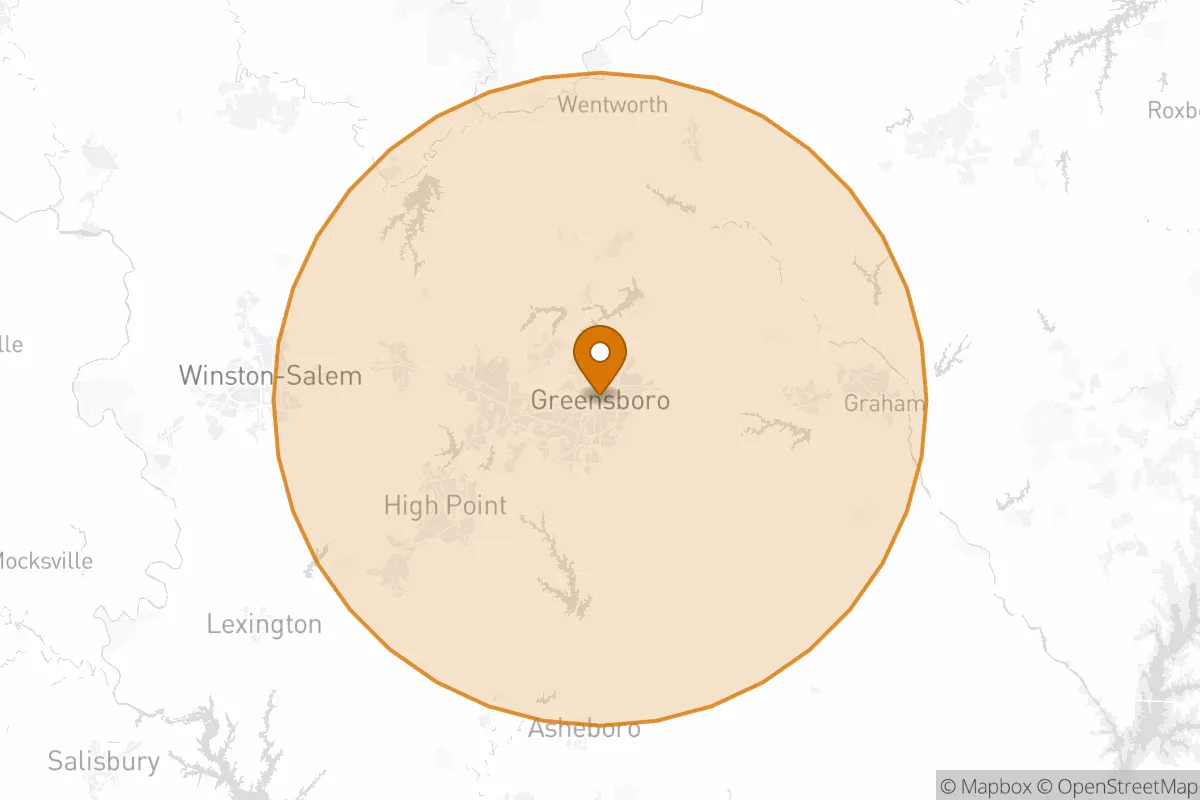 service area service area map in Greensboro, NC